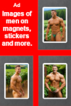 Nude men, naked men, sexy men, hot hunks, muscular men on magnets, stickers, notebooks and greeting cards.